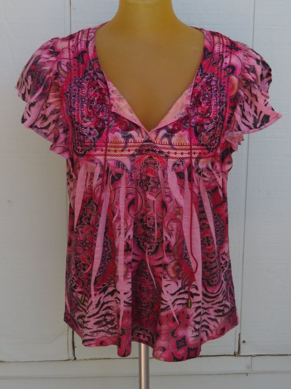 Pink flutter sleeve top